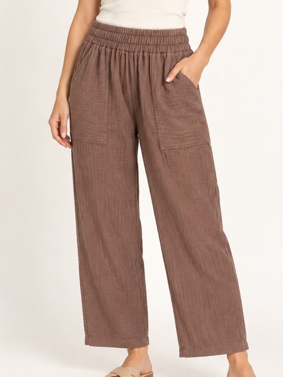 Zenana Outfitters Pants - Zenana Ash Mocha Double Gauze Wide-Leg Pants  - NWOT